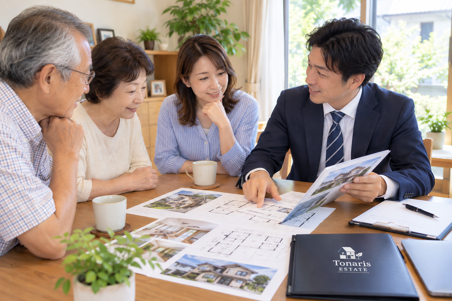 住まいについて相談する高齢のご夫婦とスタッフ
